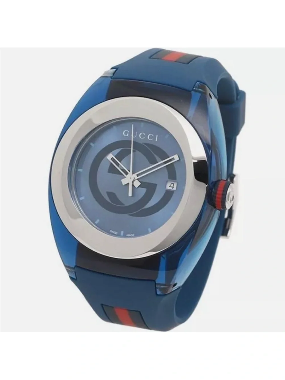 Gucci Blue Silicone Men's Watch with Silver Dial Accents